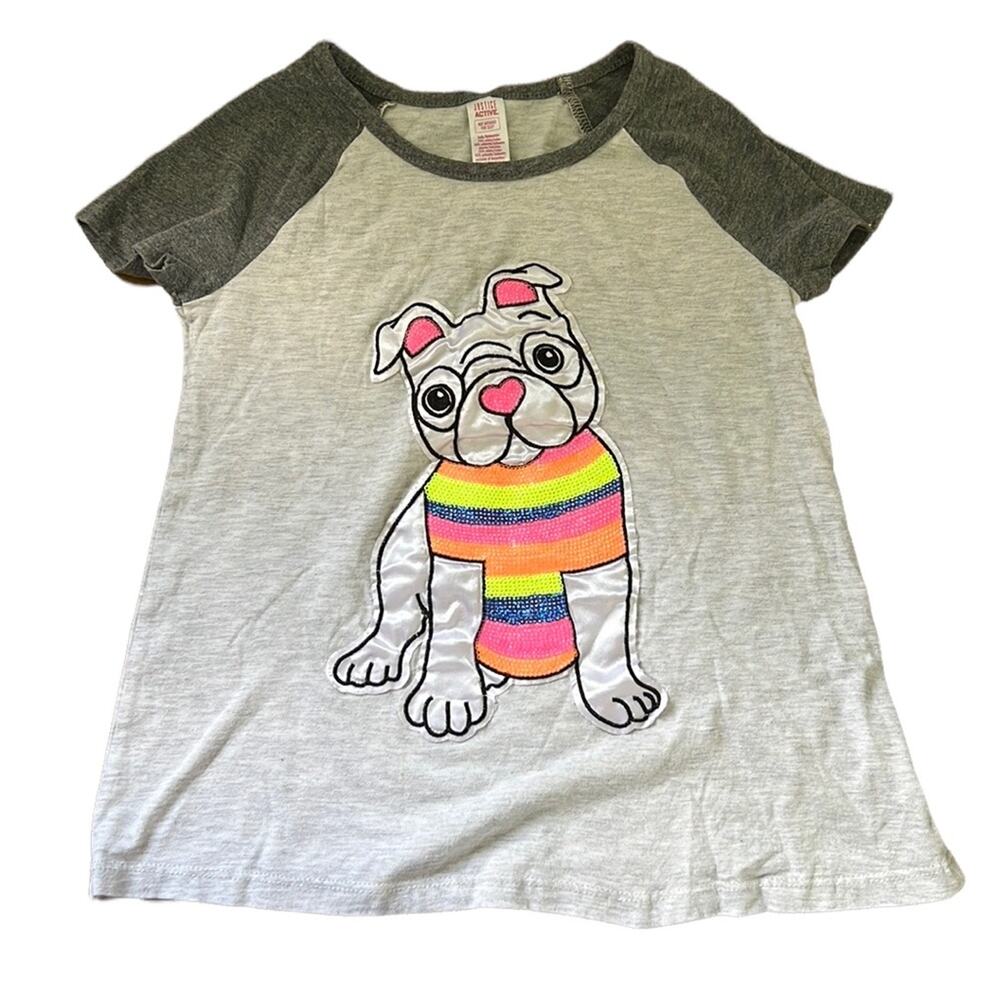 5 for $20 Justice Active Heathered Gray Sequin Dog Graphic Short Sleeve Tee